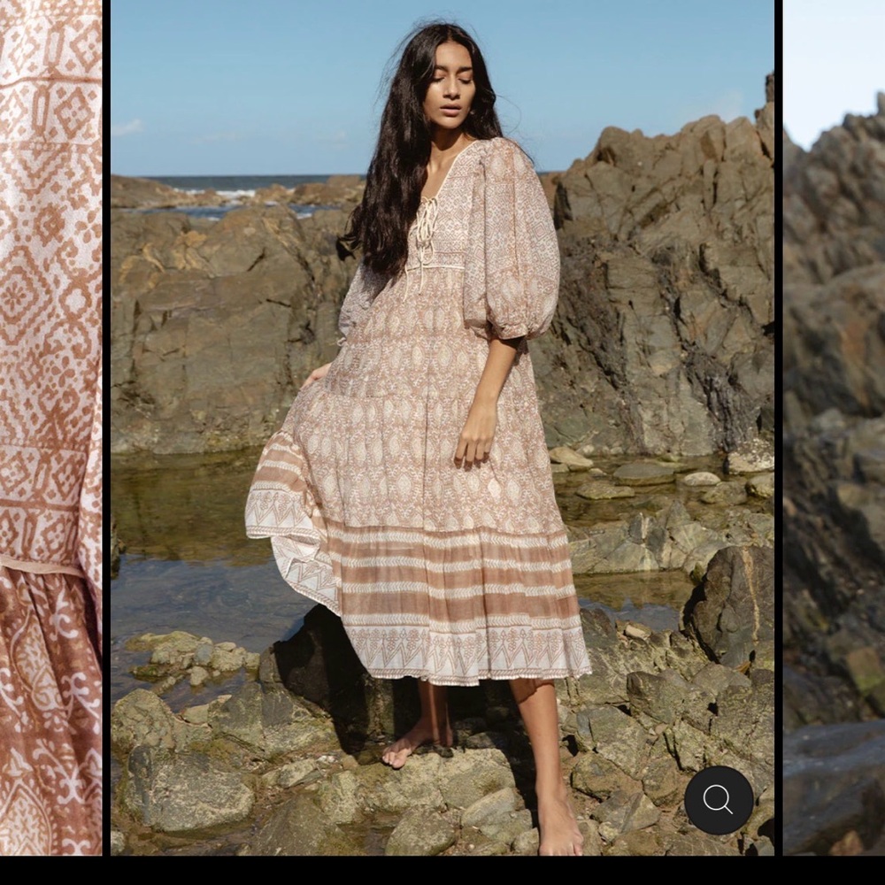 Daughters of India Brown and Cream Midi Dress